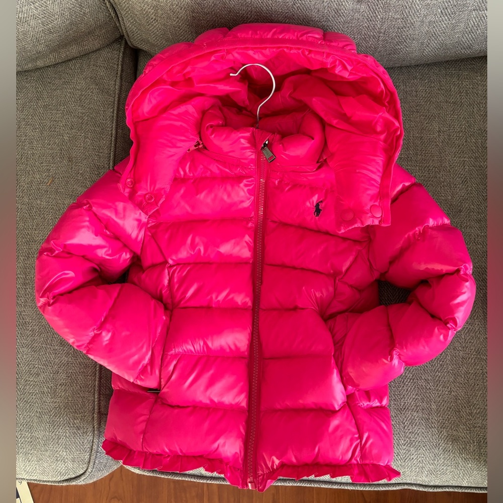 Ralph Lauren Polo Water Repellent Down Coat. Preppy Pink. Hooded Bubble Coat.